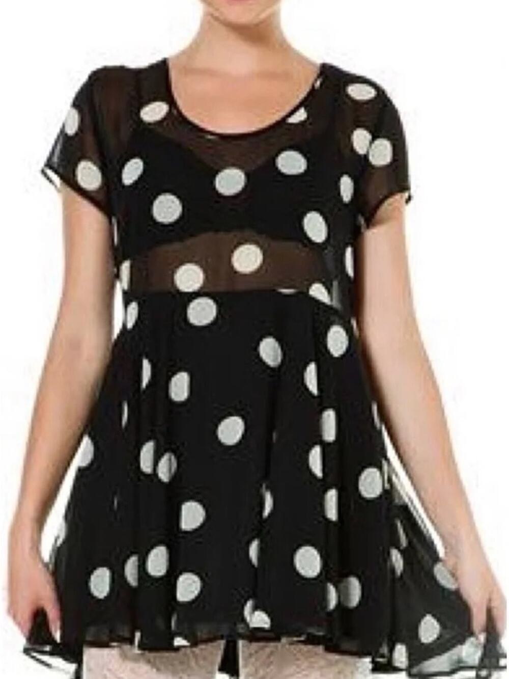 Show Me Your Mumu Sheer Polka Dot Baby Doll Dress - Retro Boho Style Small